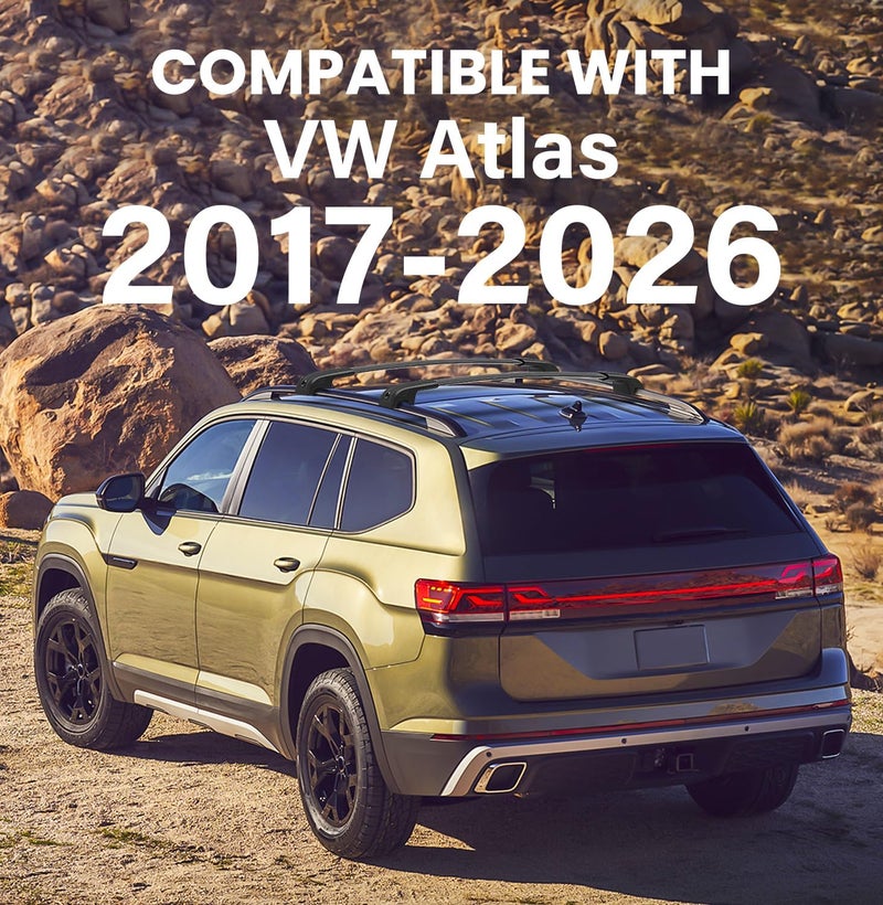 HmmtyRack حامل سقف قابل للقفل بسعة 300 رطل يناسب فولكس فاجن VW أطلس 2017-2026 (غير مناسب لأطلس كروس سبورت)، قضبان سقف من الألمنيوم الثقيلة، قضبان تحميل للأمتعة والدراجات والزوارق - Image 2